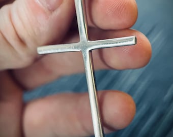 Large Handmade 925 Solid Sterling Silver Simple Minimalist Plain Cross Crucifix Pendant