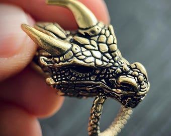 Oxidised Brass Dragon Head Charm Amulet Pendant – Rustic Black & Gold Finish