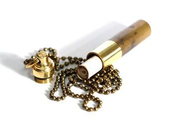 High Contrast Polished Brass Pill Box Vial Bullet Capsule Stash Pendant & matching Necklace / Ashes / Container / Medication / Pills / EDC