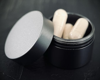 Brushed Gunmetal Aluminium Alloy Pill Bottle Pocket Stash Capsule Container / Survival EDC / Medication / Medicine / Snuff Box