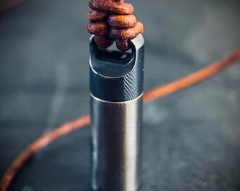 Handmade 2-Tone Small Rustic Distressed Brass Vial Cremation Stash Capsule Pendant with Brown Leather Cord Necklace / Keepsake / Locket