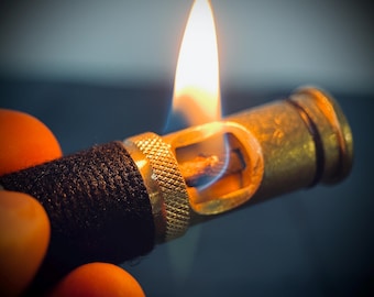 Distressed Vintage Style Solid Brushed Brass Heavy Metal Trench Art Pipe Torch Lighter / EDC / Everyday Carry / Survival Gear
