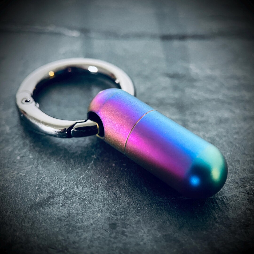 Container Key Ring Rainbow Pearlescent Distressed Titanium Waterproof Pill Bottle Capsule ...