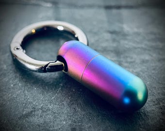 Rainbow Pearlescent Distressed Titanium Waterproof Pill Bottle Capsule Keychain / Keyring / Carabiner / Survival EDC / Container / Pocket