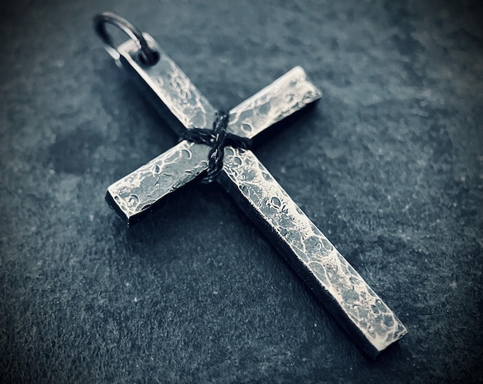 Featured listing image: Hammered Distressed & Textured Handmade 925 Solid Sterling Silver Simple Minimalist Plain Cross Crucifix Pendant with Presentation Gift Box