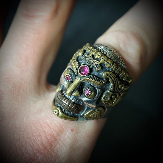 Ring Anello Uomo Anello Acciaio Teschio Tibetan Monk Skull Zocalo