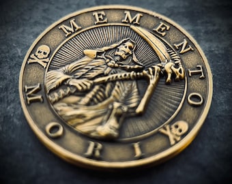 Lucky Ornate Carpe Diem Memento Mori Double Sided Skull Coin | Pocket Accessory | Anxiety Relief | Fidget | Everyday Carry | Stoic
