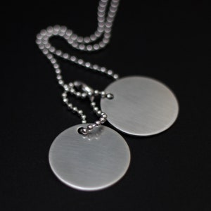 Minimalist Brushed Stainless Steel Chrome Silver Round Dog Tags with Matching Ball Chain Necklace
