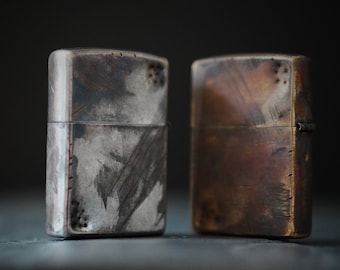 Heavily Distressed Aged & Oxidised Vintage Style Battle Damaged Worn Metal Lighter / Silver / Chrome / Bronze / Patina / Solid Brass / EDC