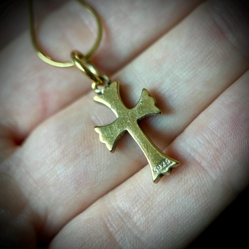 24ct Gold Handmade Small Crucifix Cross Pendant & Matching Necklace