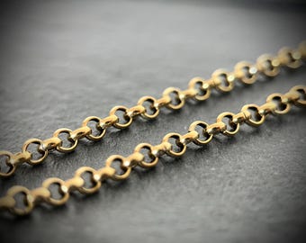 Handmade Classic Simple Minimalist Design 24ct Gold Rustic 22" Inch Rolo Loop Link Chain Necklace