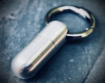 Silver Stainless Steel Titanium Waterproof Pill Bottle Capsule Keychain / Keyring / Carabiner / Survival EDC / Container / Pocket