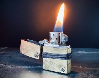Customised Distressed & Oxidised Battle Damaged Vintage Style Gold Brass Zippo Lighter with Rope Grip / EDC / Everyday Carry