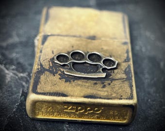 Customised Heavily Distressed & Oxidised Vintage Patina Style Solid Street Brass Zippo Lighter with Emblem / EDC / Custom