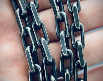 Thick Chunky Heavy Distressed Silver Stainless Steel Cable Link Boxy Chain Necklace