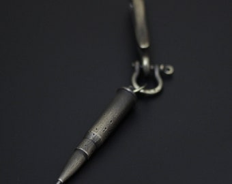 Writers Bullet Pen - Battle Distressed Solid Brass Belt Loop Hook Pendant Keepsake Keychain Accessory / Writer / Poet / EDC / Lanyard