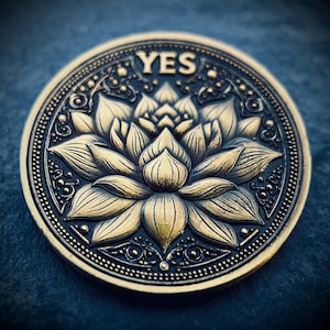 Lucky Ornate Yes  No Lotus Flower & Phoenix Double Sided Decision Coin | Accessory | Anxiety Relief | Fidget | Everyday Carry | Spirituality