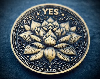 Lucky Ornate Yes  No Lotus Flower & Phoenix Double Sided Decision Coin | Accessory | Anxiety Relief | Fidget | Everyday Carry | Spirituality