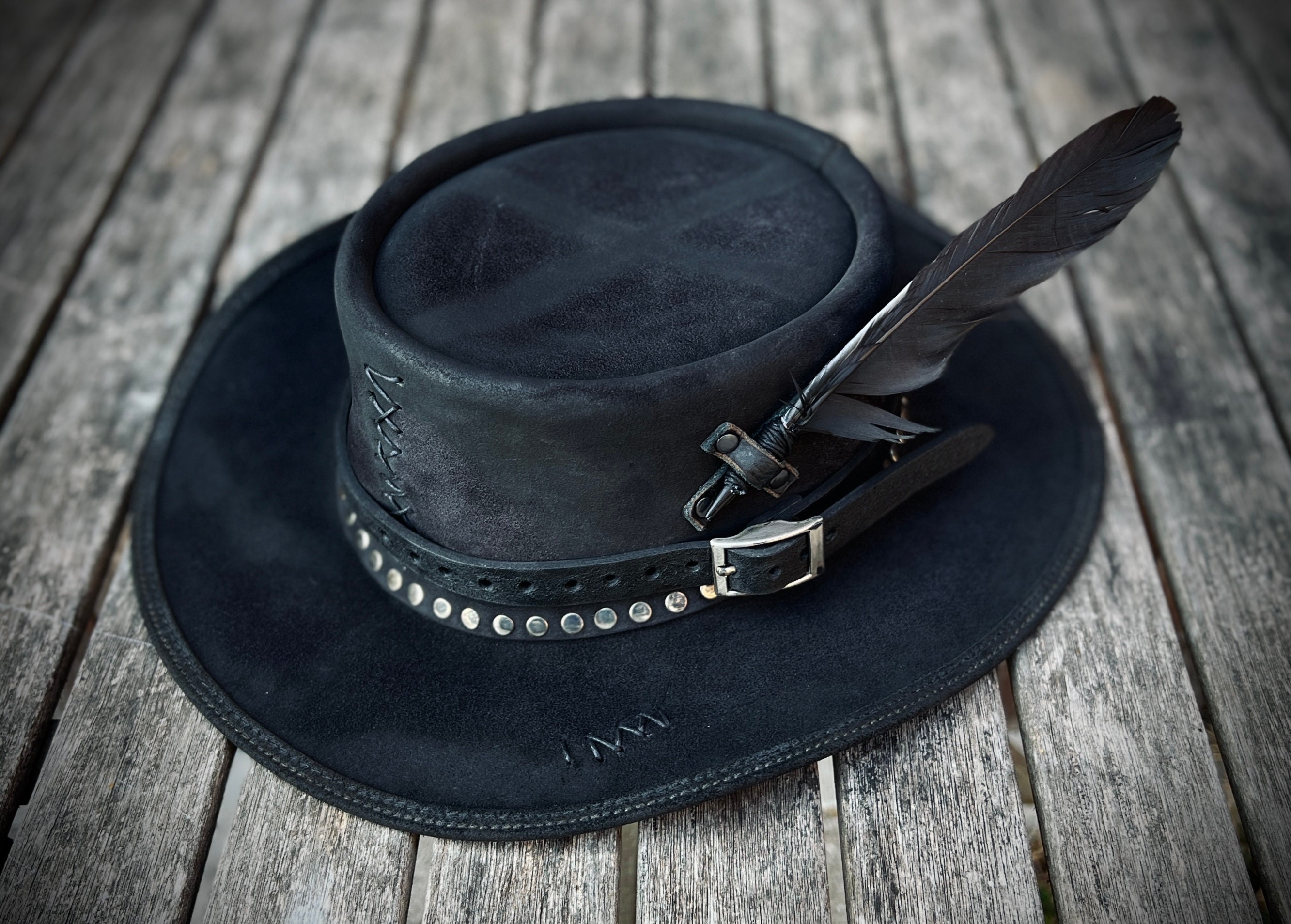 The Custom Distressed Vintage Style Black Suede Cowboy - Etsy Israel