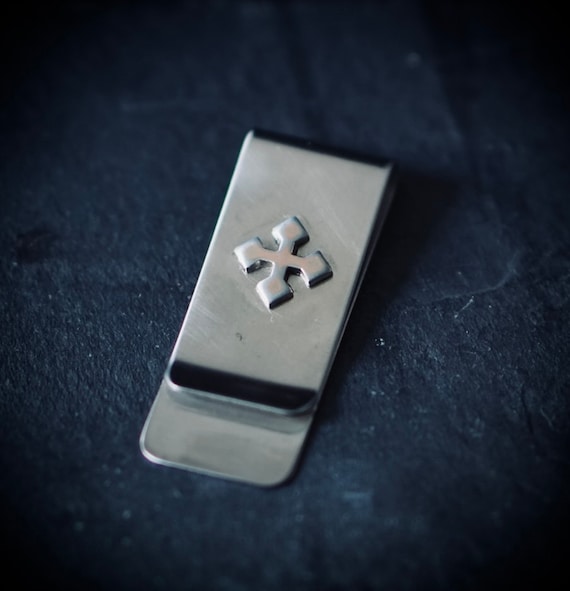 Rustic Silver Stainless Stainless Money Clip With Crucifix Cross