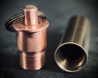 Distressed Brass & Copper Waterproof Shotgun Shell Bullet Pill Bottle Capsule Keychain / Carabiner / Survival EDC / Container / Pocket / SOS