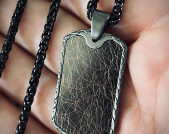 Distressed Gunmetal & Copper Dog Tag Pendant - Stainless Steel Necklace