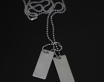 Minimalist Simple Matte Brushed Stainless Steel Silver Rectangular Dog Tags Pendant with Matching Ball Chain Necklace