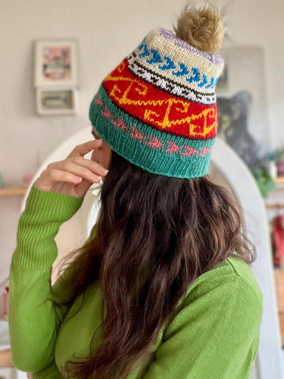 Handmade Knit Wool Hat, Ethnic Boho Style, Hippie Beanie - Etsy display picture 1