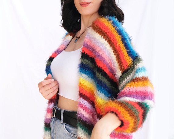 Colorful Fluffy Cardigan, Soft Colored Cardigan, Hand