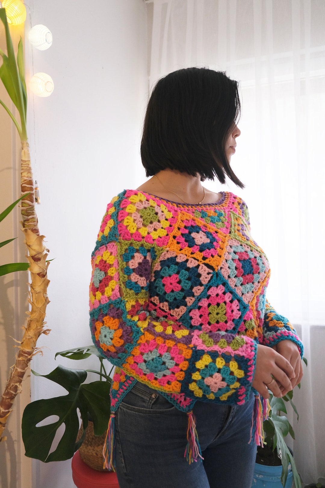 295 セーター 手編み カラフル ハンドメイド グラニー ニット