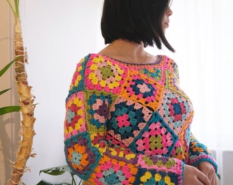 295　セーター　手編み　カラフル　ハンドメイド　グラニー　ニット　トップス il_340x270.4856112027_ilmo.jpg