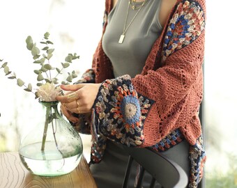 Cardigan, Bohemian, Hippie, Woman, Terracotta, Khaki, Cool