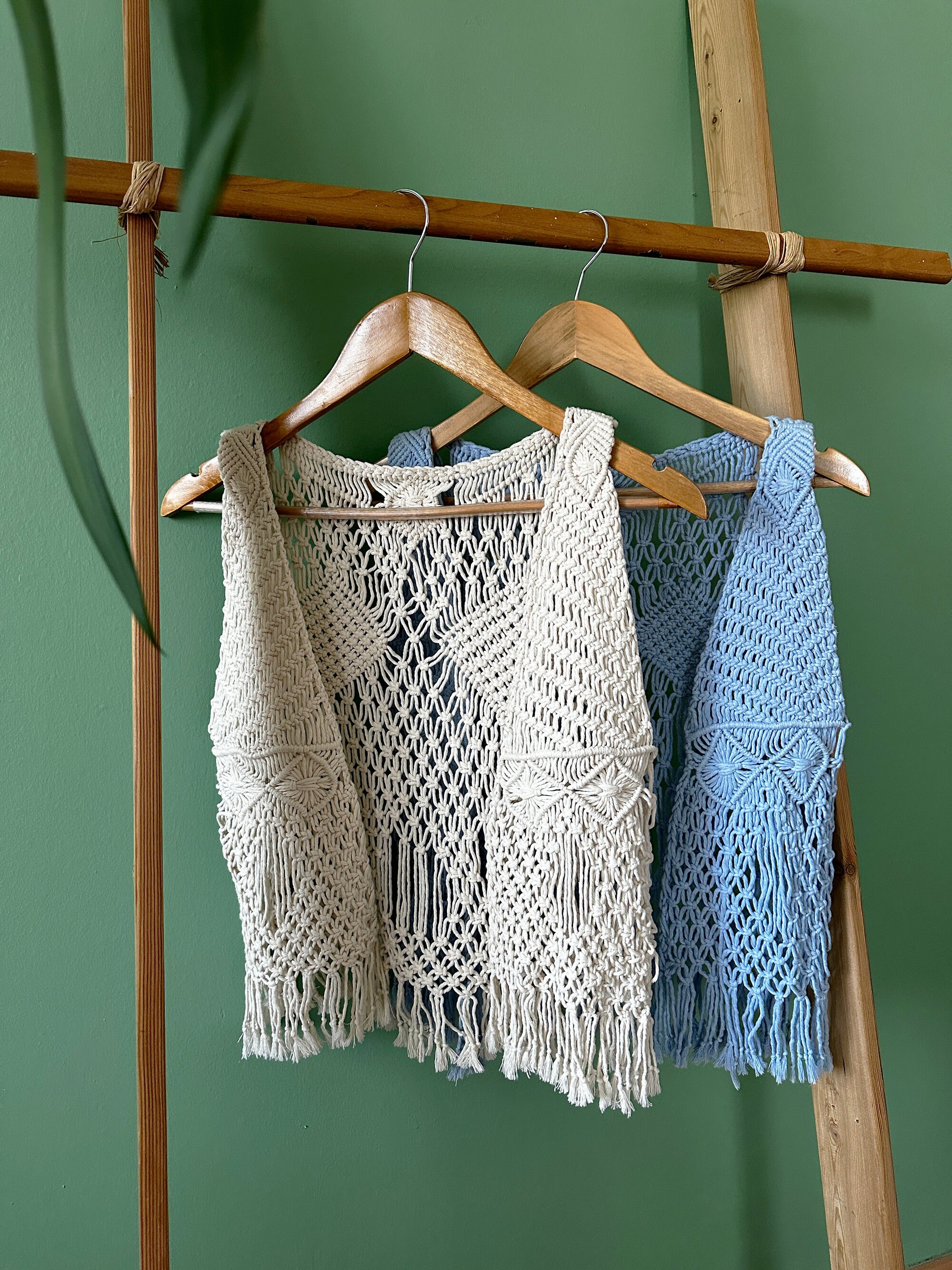 Blue Macrame Boho Vest, Sea Breeze Cotton Vest, Handcrafted