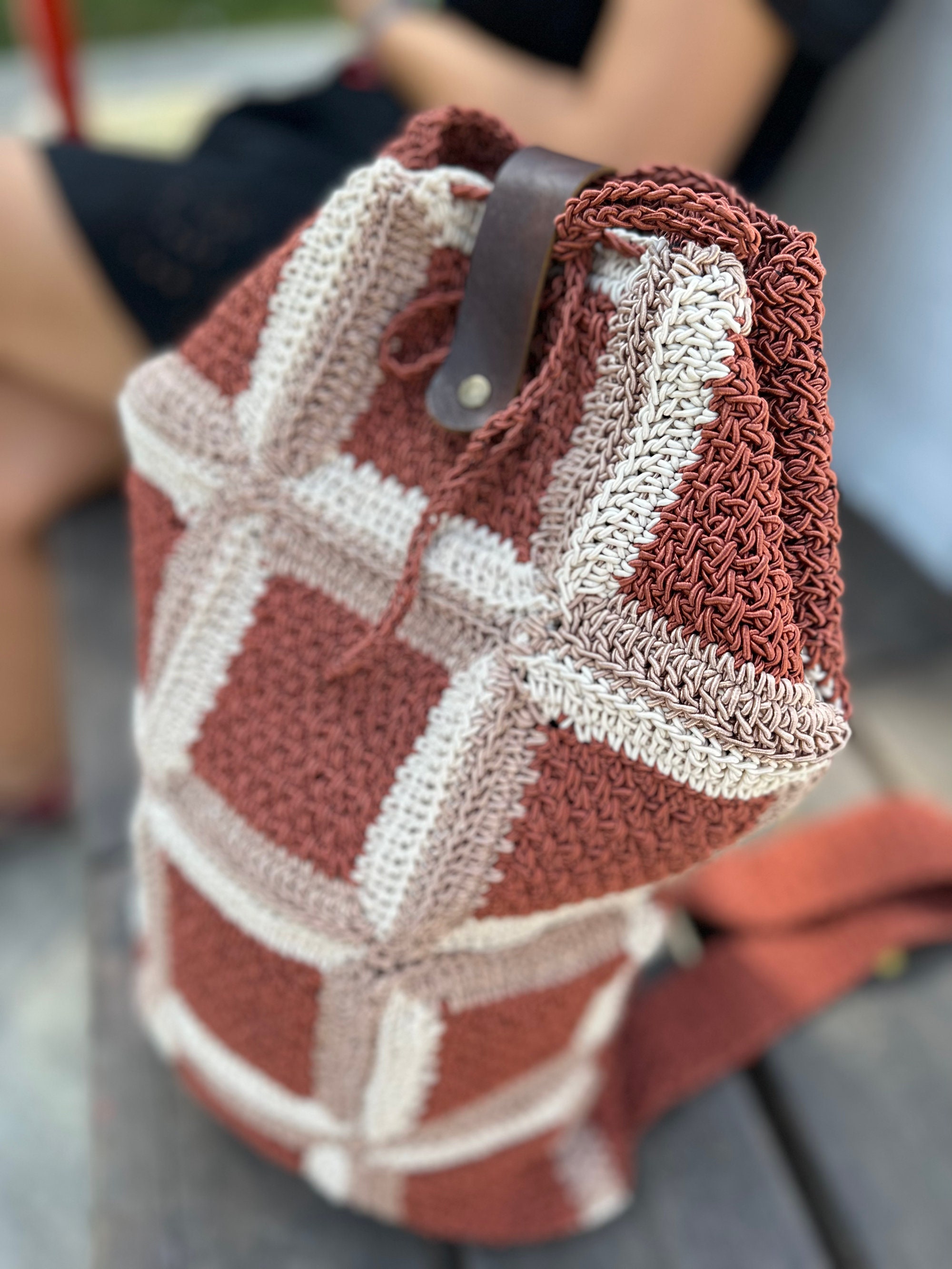 Handmade Crochet Backpack: Cinnamon Brown Boho Bag - Etsy display picture 1