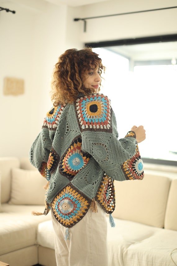 Green Hippie Style Cardigan, Colorful, Women's Tops, Hippie Green Hippie Style Cardigan, Colorful, Women's Tops, Hippie