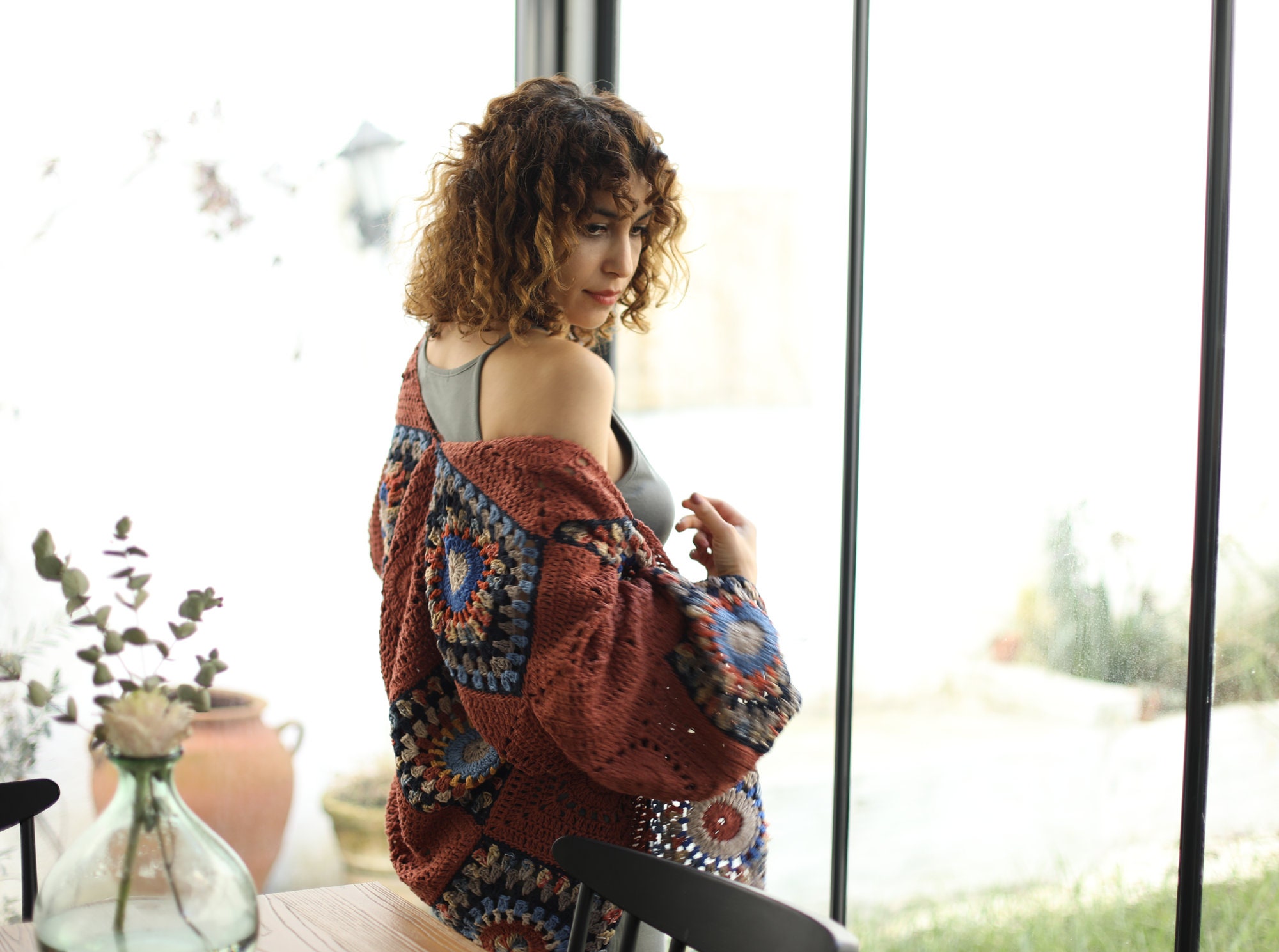 Cardigan, Bohemian, Hippie, Woman, Terracotta, Khaki, Cool