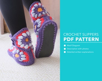 PDF Crochet Slippers Easy Pattern, Boots for house tutorial, House shoes,  house shoes, crochet motif template, motif diagram