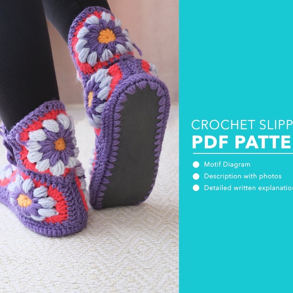 PDF Crochet Slippers Easy Pattern, Boots for house tutorial, House shoes,  house shoes, crochet motif template, motif diagram