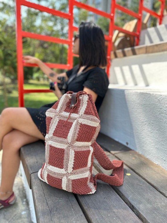 Handmade Crochet Backpack: Cinnamon Brown Boho Bag - Etsy display picture 3