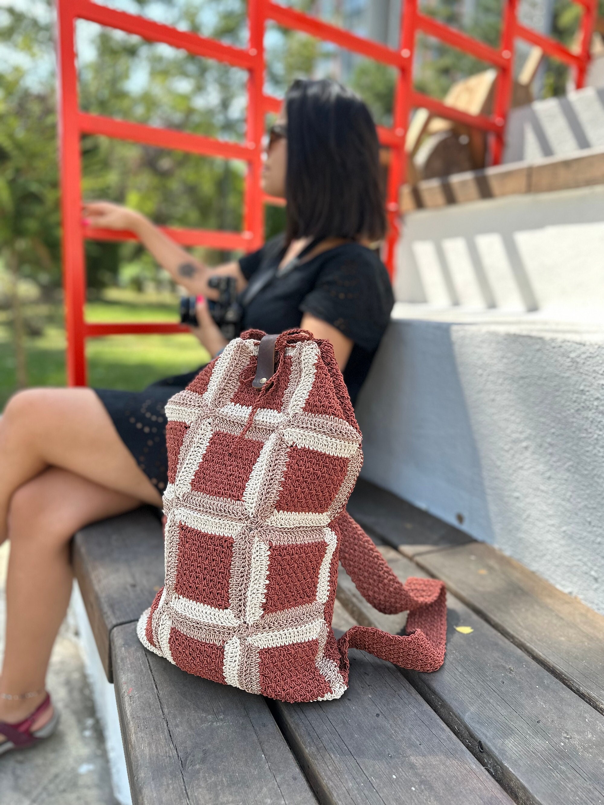 Handmade Crochet Backpack: Cinnamon Brown Boho Bag - Etsy