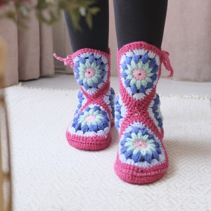 Hand-Knitted Crochet Slippers: Warm Wool Blend Home Socks