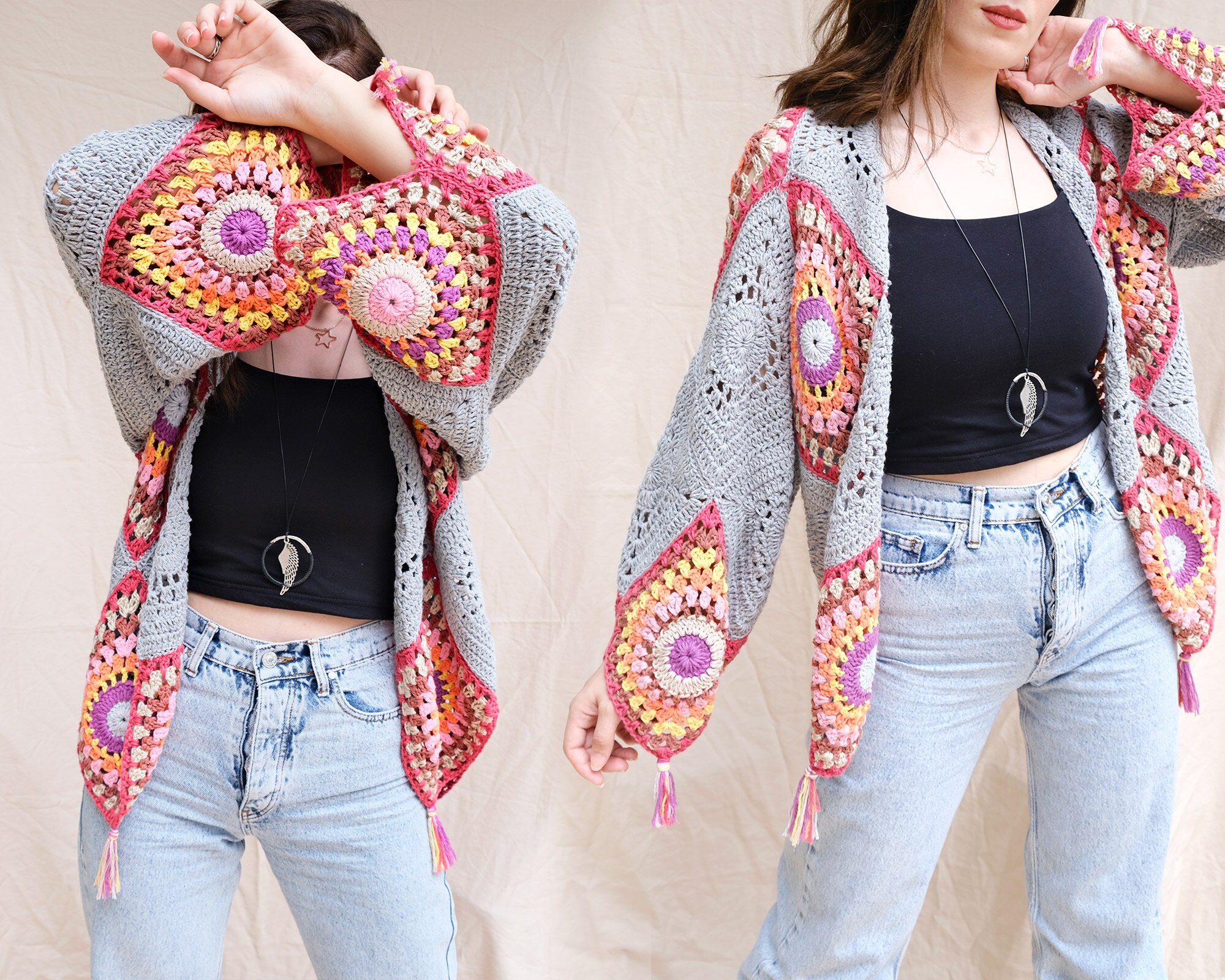 Granny Square Crochet Cardigan PDF PATTERN Bohemian Style - Etsy