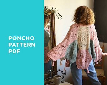 Easy Poncho Pattern, gehaakte poncho, Beginner Crochet poncho Pattern, only PDF