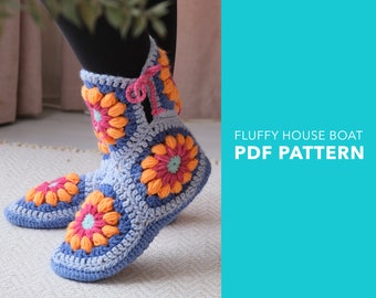 CROCHET PATTERN Slipper Socks, hand knitted booties with insoles, motif diagram, motif pattern, easy crochet slippers, pdf, slipper pattern