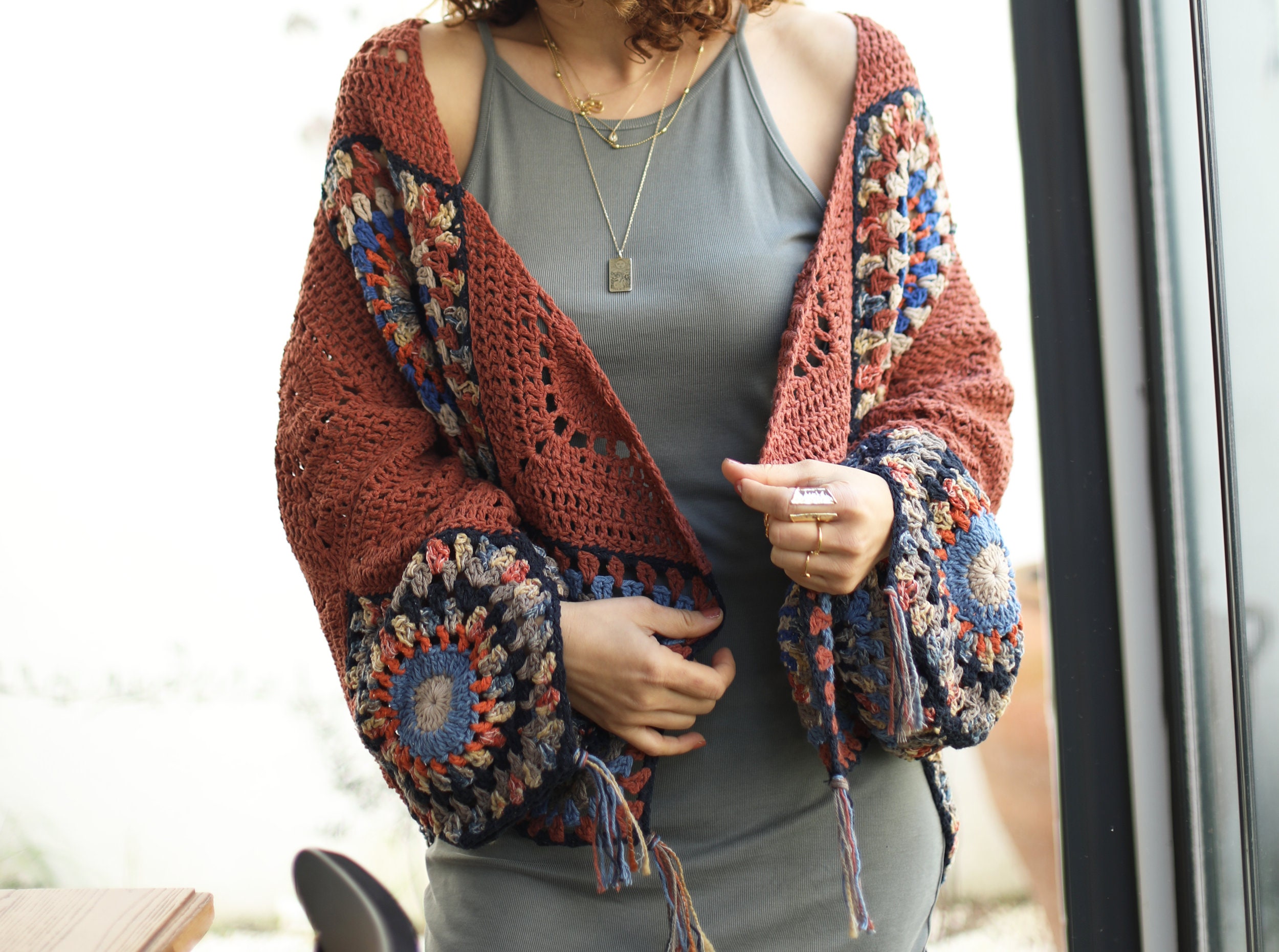 Cardigan, Bohemian, Hippie, Woman, Terracotta, Khaki, Cool