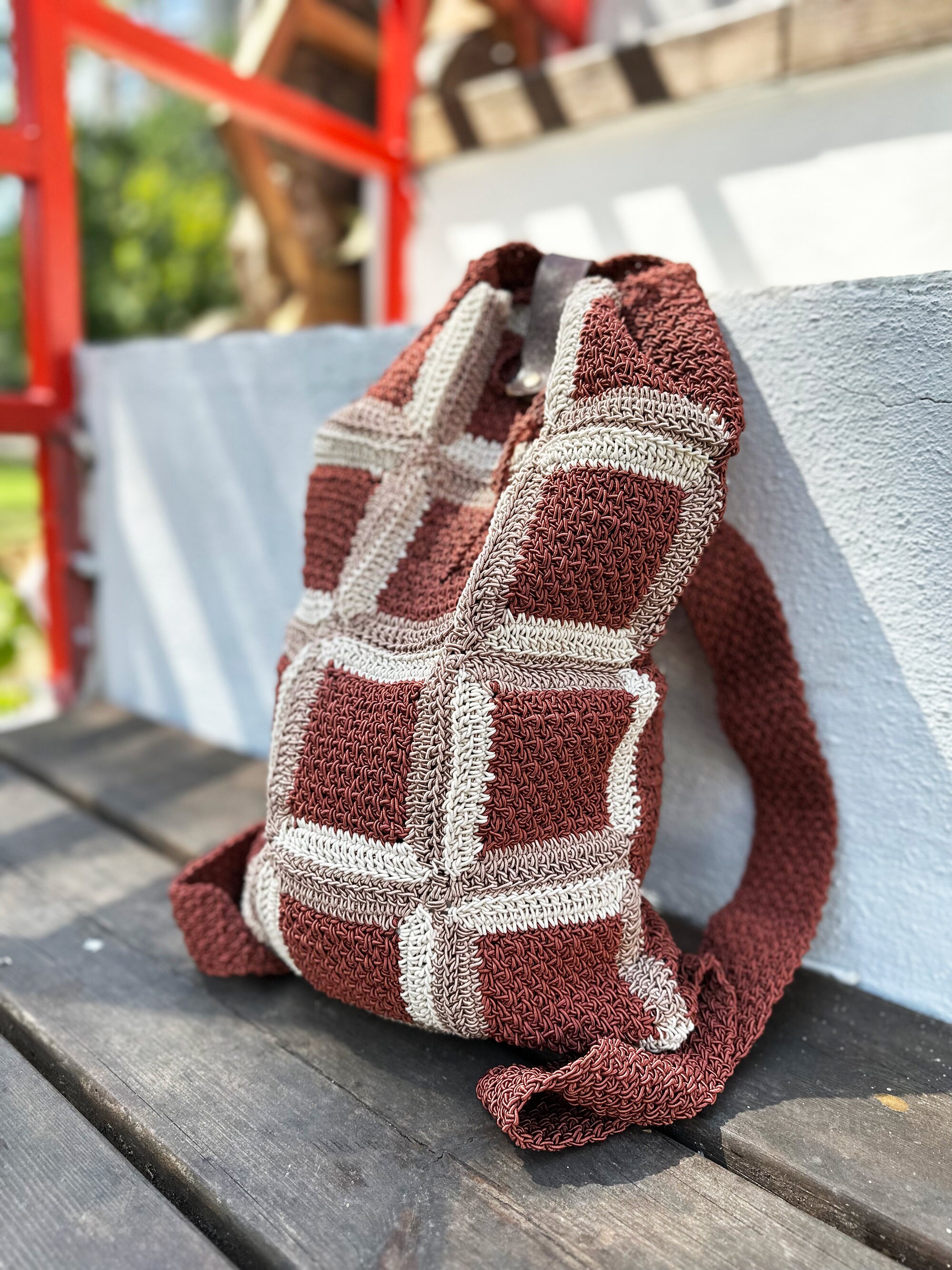 Handmade Crochet Brown & Tan Women’s Backpack Handmade Crochet Backpack: Cinnamon Brown Boho Bag - Etsy main image 4