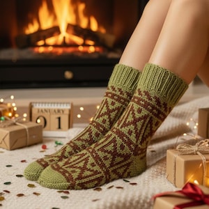 Calcetines navideños tejidos a mano, calentadores de piernas verdes festivos