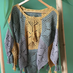 Granny square poncho, pastel colors, lacy summer top, poncho for women, Boho Clothing