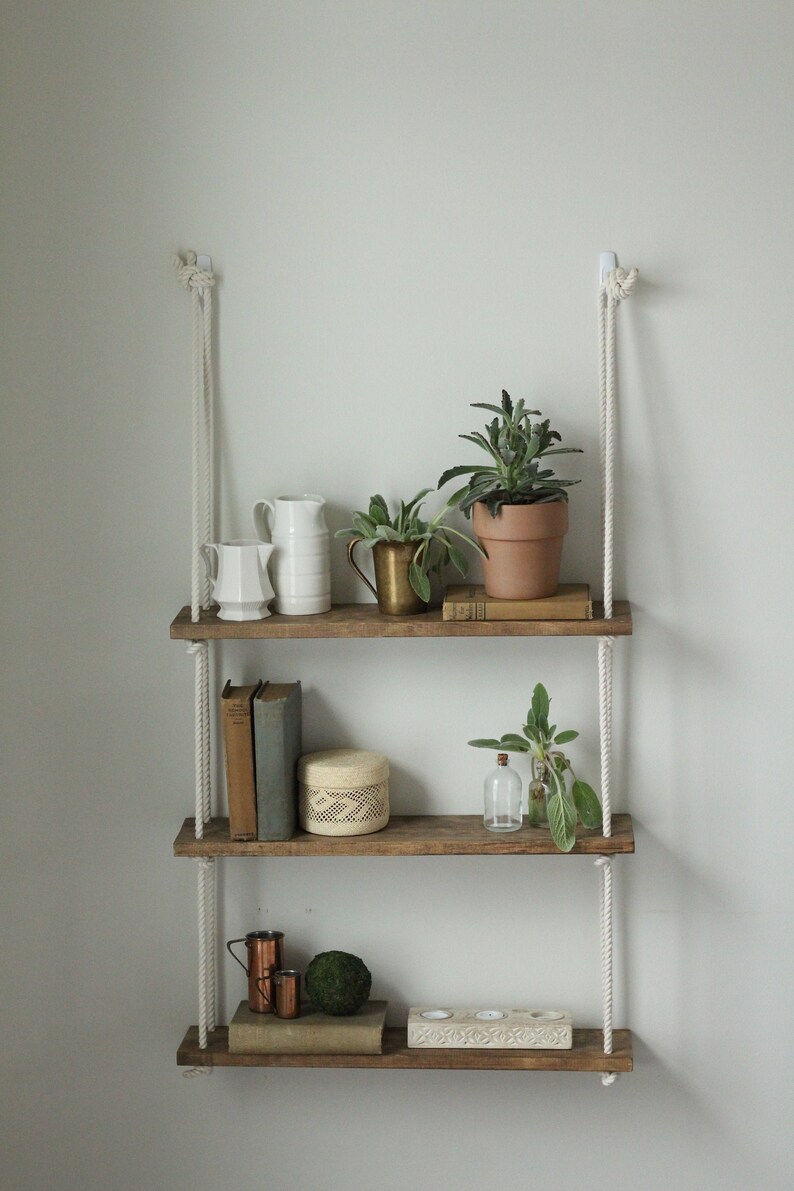 Hanging Rope Shelf 24 Triple Shelf Swing Shelf Etsy