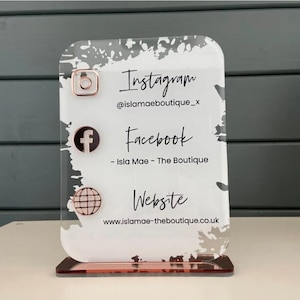 Luxury Social Media Acrylic Paint Splash Sign for Business, Instagram Signage, Website, Facebook, Salon Sign, Social Signage, A5, Stall Sign